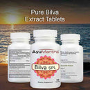  Pure Bilva SPL Tablets extract set showing front, supplement facts, and directions, Aegle marmelos.