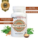 Fenugreek Tablets feature graphic: organic fenugreek, 1000 mg per serving, 3x potency, bottle centered.