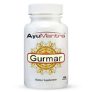 Gurmar Tablets bottle front label on white background, AyuMantra dietary supplement, 90 tablets
