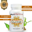  Gurmar Tablets bottle with feature callouts: organic gurmar, 100% pure extract, 1000 mg per serving, 3x potency.