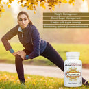  Gurmar Tablets lifestyle ad with woman stretching, highlights weight support, blood sugar support, and sugar cravings.
